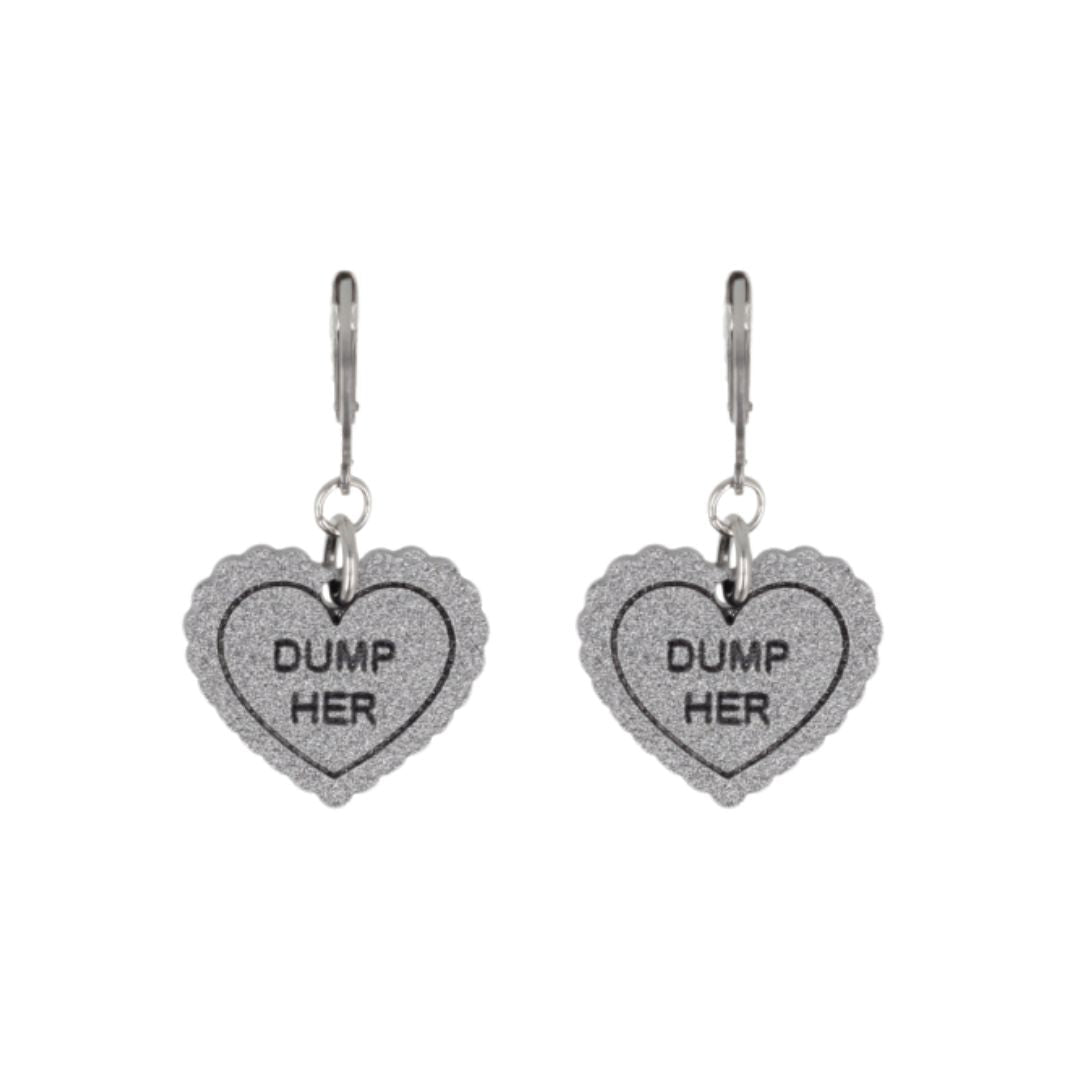 "Dump Her" Loveheart Huggie Hoop Earrings - Silver