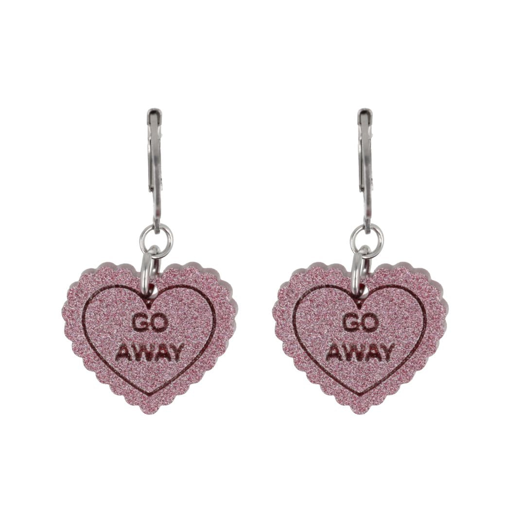 "Go Away" Loveheart Huggie Hoop Earrings - Pink