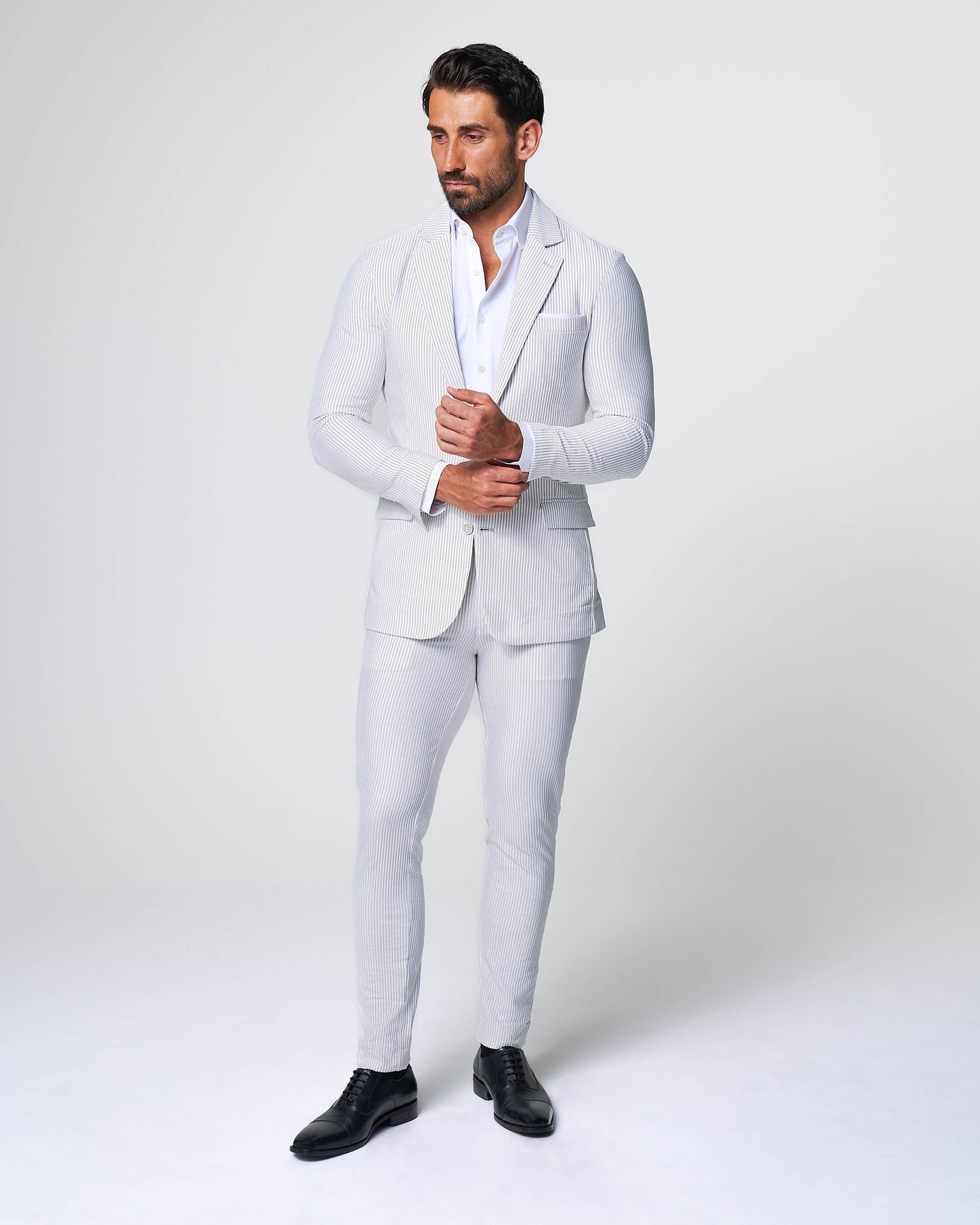 Athletic Fit Stretch Pants - Grey & White Seersucker