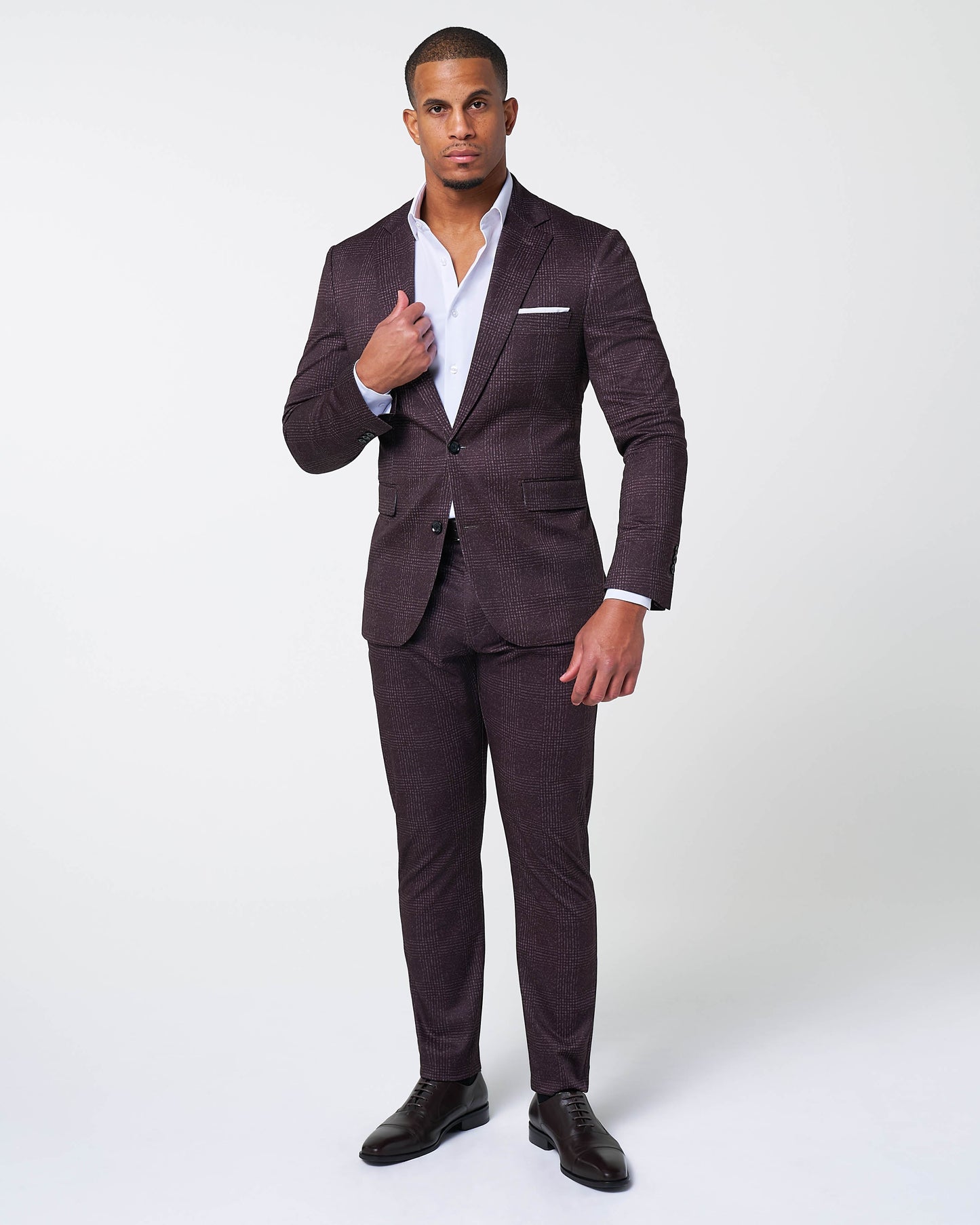 Athletic Fit Stretch Suit - Burgundy Big Plaid