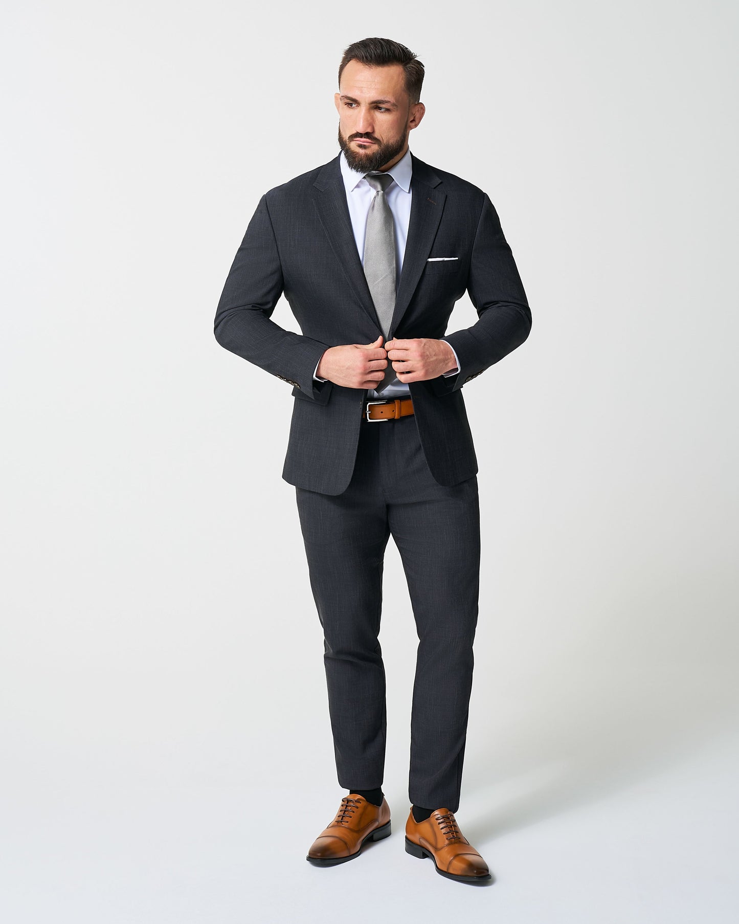 Athletic Fit Stretch Suit - Heathered Midnight Navy