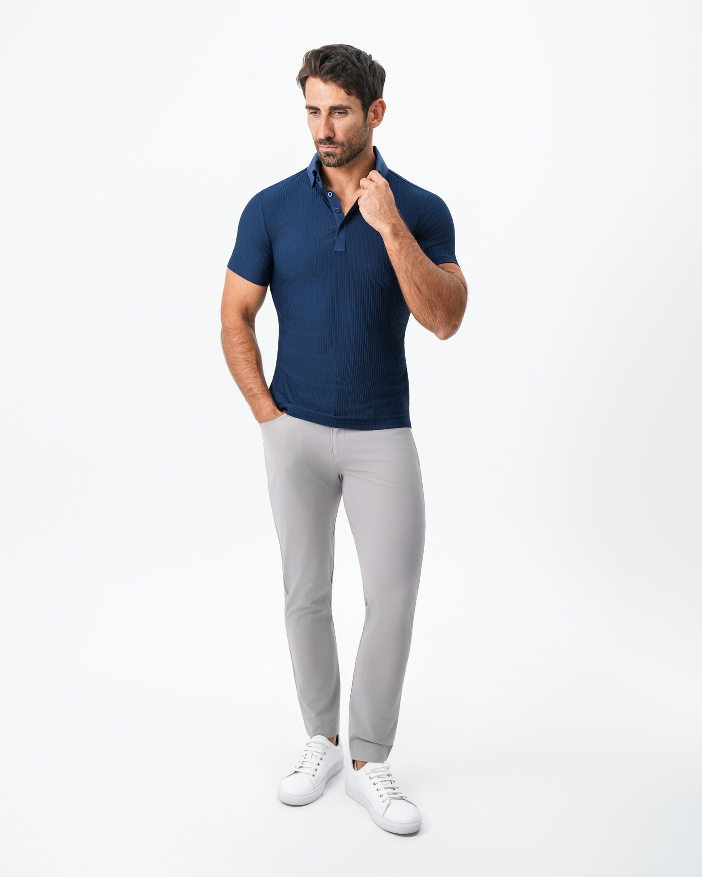 Seersucker Polo - Navy