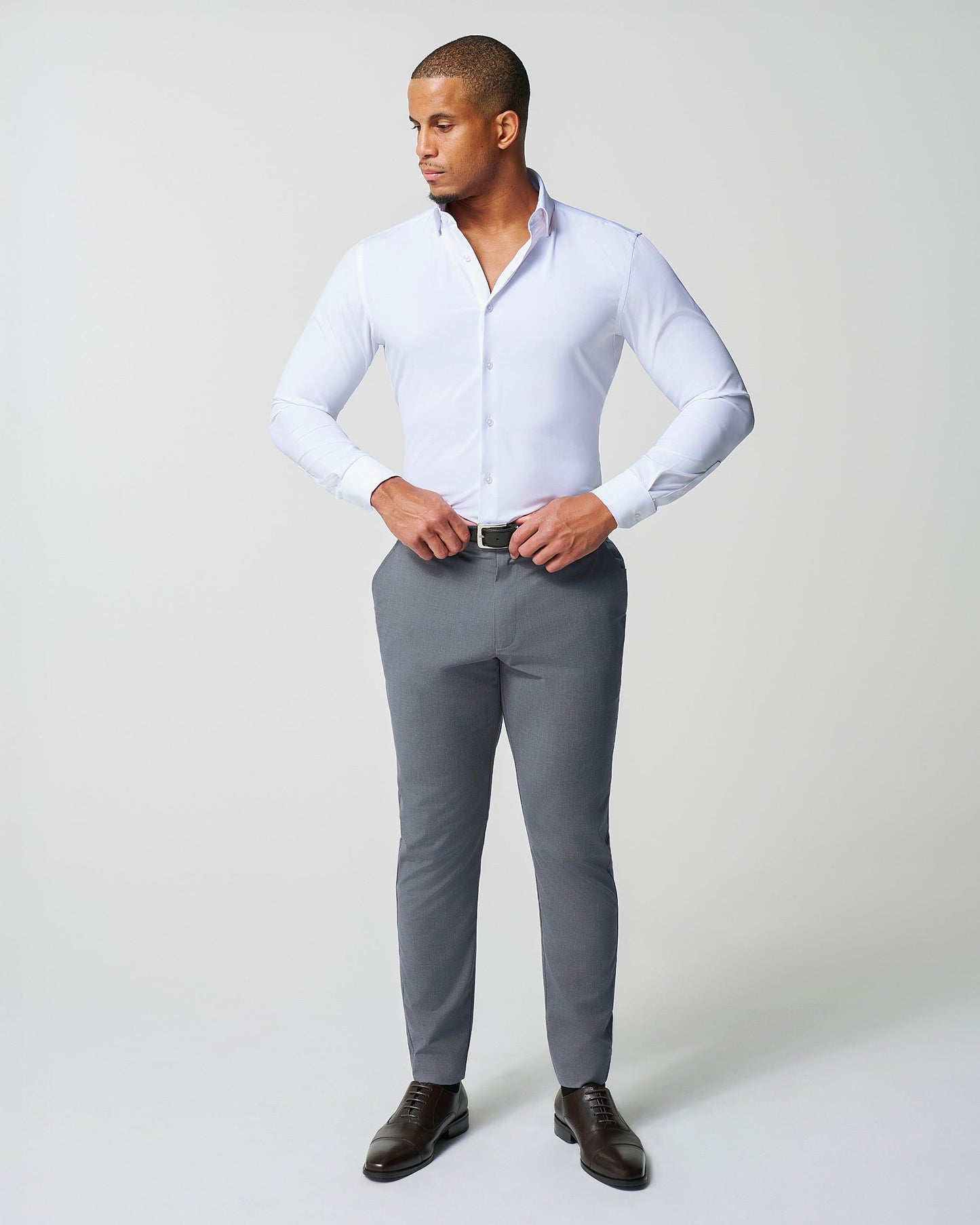 Athletic Fit Stretch Suit Pants - Lightweight Heathered Smoked Grey