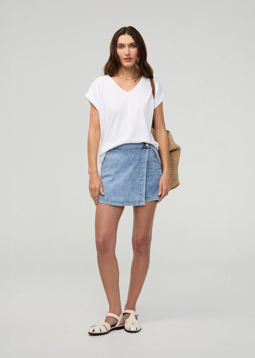 Performance Denim Lite Wrap Skort - Light Stone