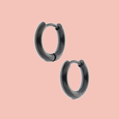 13mm Stainless Steel Hoop Earrings (Black)