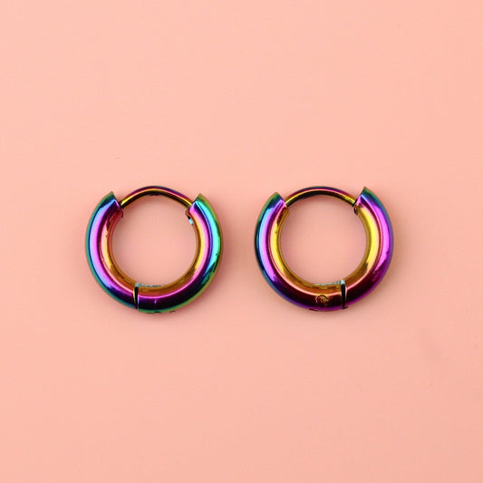 13mm Stainless Steel Hoop Earrings (Rainbow)
