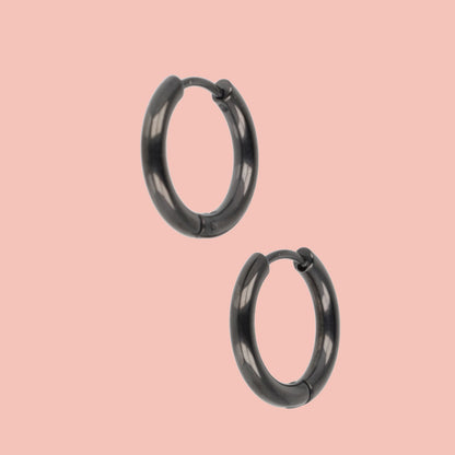 17mm Stainless Steel Hoop Earrings (Black)