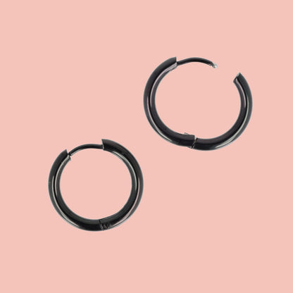 19mm Stainless Steel Hoop Earrings (Black)