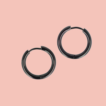 19mm Stainless Steel Hoop Earrings (Black)
