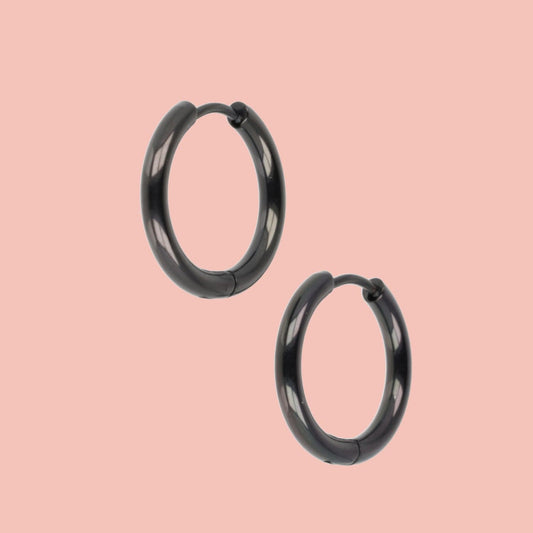 19mm Stainless Steel Hoop Earrings (Black)