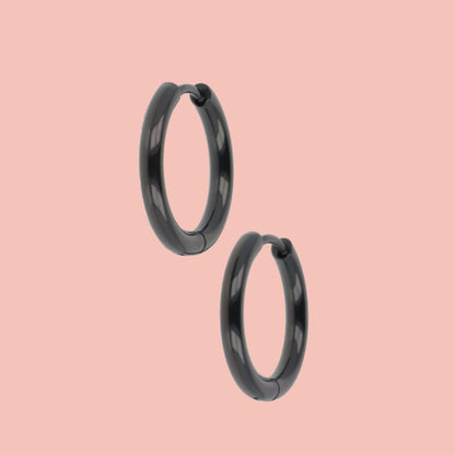 19mm Stainless Steel Hoop Earrings (Black)