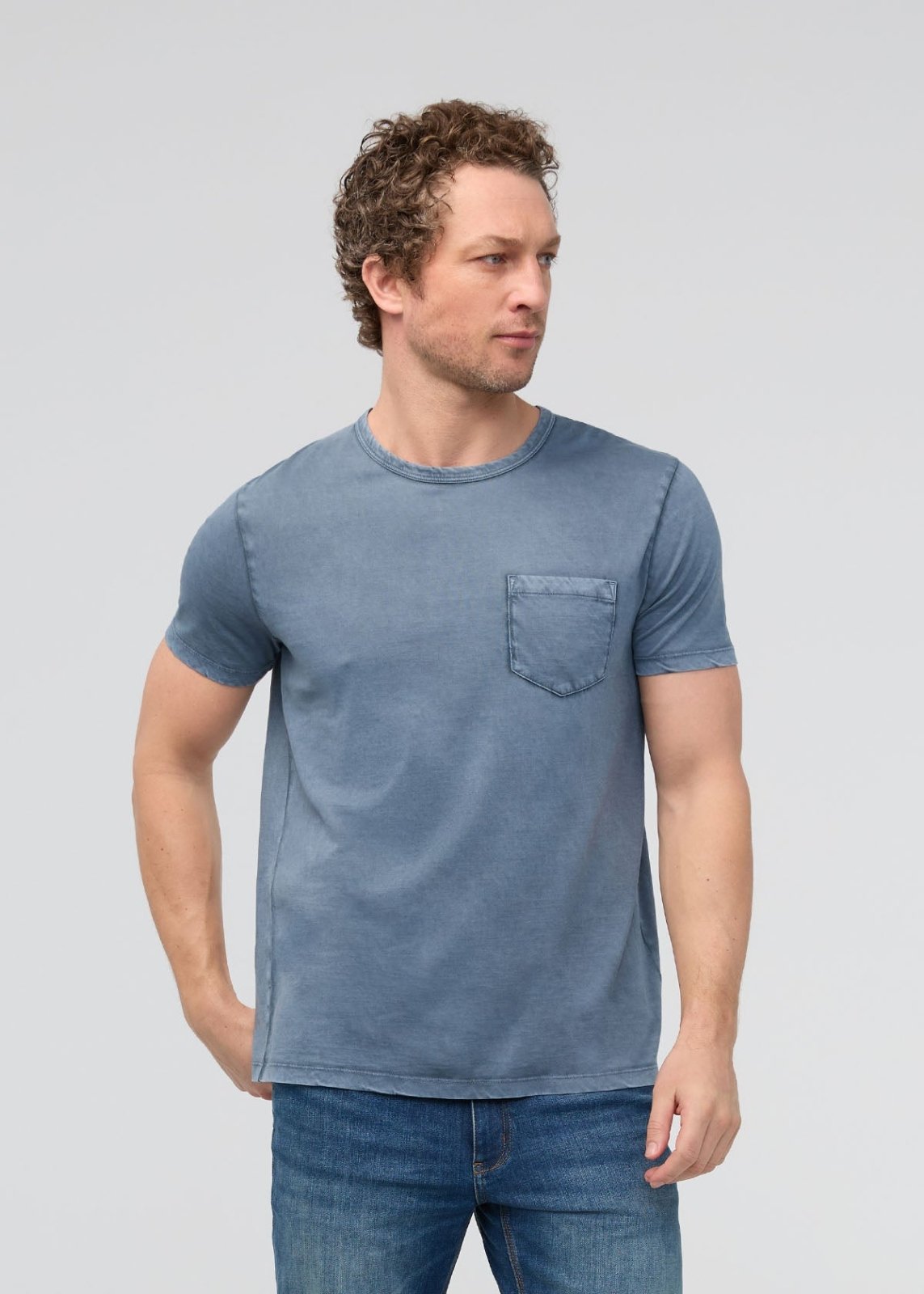 PurePima Vintage Pocket Tee - Washed Stone Blue