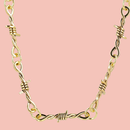 20 Inch Thin Barbed Wire Necklace (Gold Plated)