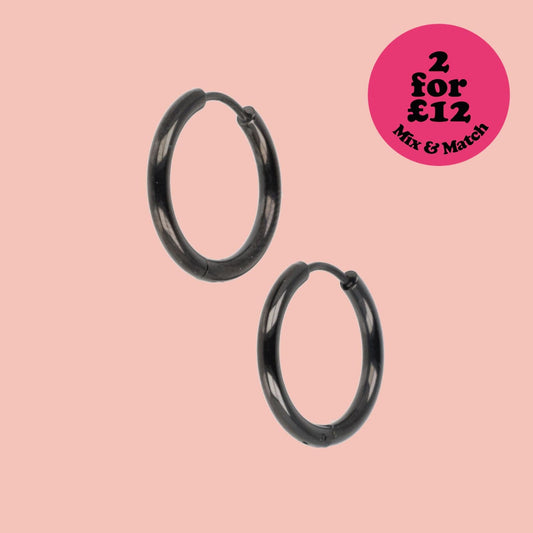 21mm Stainless Steel Hoop Earrings (Black)
