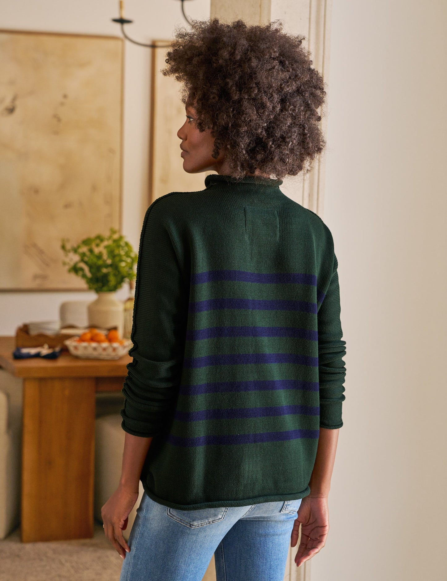 MONTEREY Green with Navy Stripe, Pure Italian Cotton
