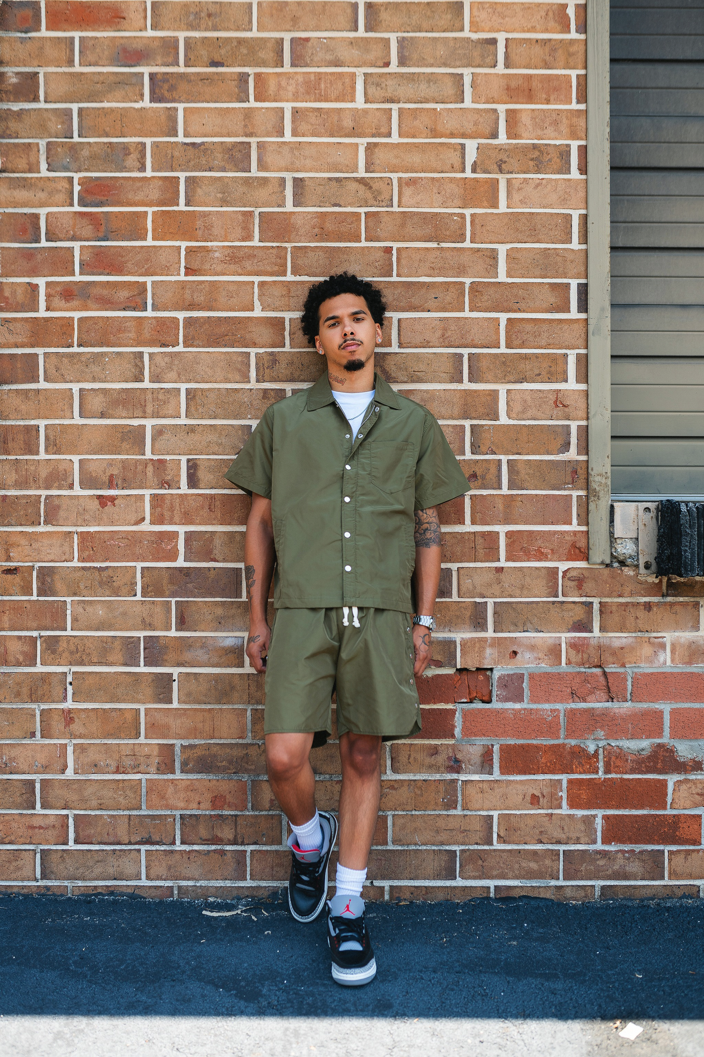 Nylon Button Up and Side Snap Button Nylon Shorts Set