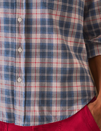 BARRY Gray with Blue and Red Plaid, Italian Flannel