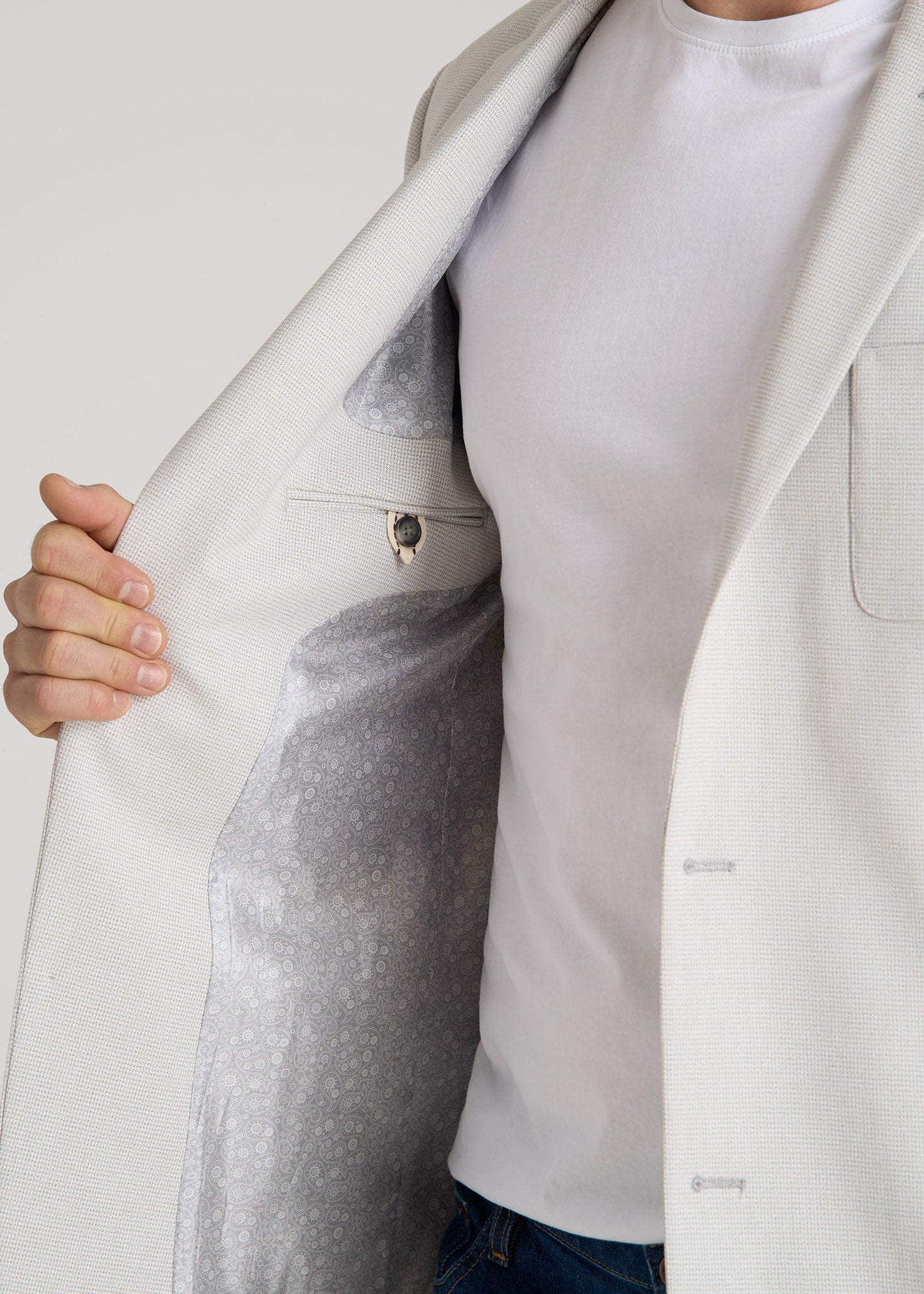Core Blazer for Tall Men in Light Grey Houndstooth