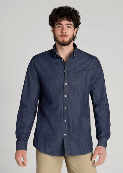 Chambray Button-Down Shirt for Tall Men in Dark Chambray