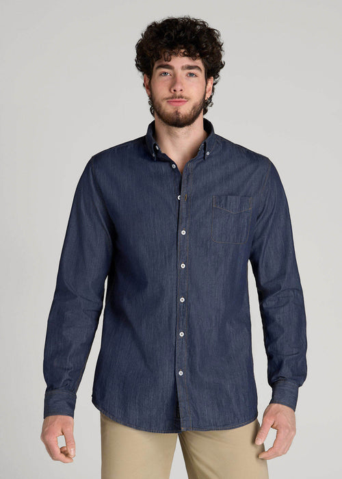 Chambray Button-Down Shirt for Tall Men in Dark Chambray