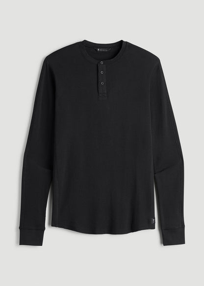 Double Honeycomb Thermal Long-Sleeve Henley Shirt for Tall Men in Black