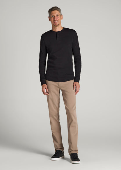 Double Honeycomb Thermal Long-Sleeve Henley Shirt for Tall Men in Black
