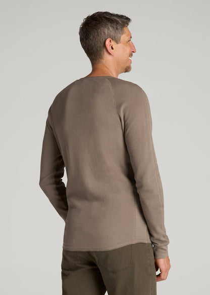 Double Honeycomb Thermal Long-Sleeve Henley Shirt for Tall Men in Dark Sand
