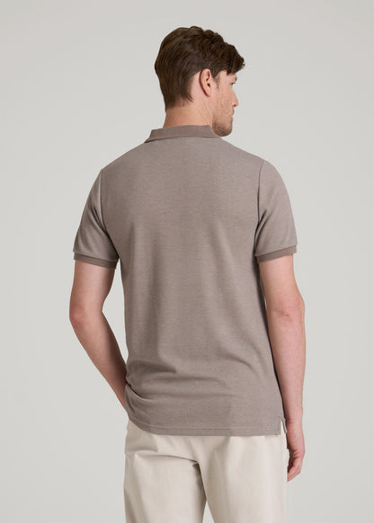 Embossed Geo Zip Collar Polo Shirt for Tall Men in Portobello
