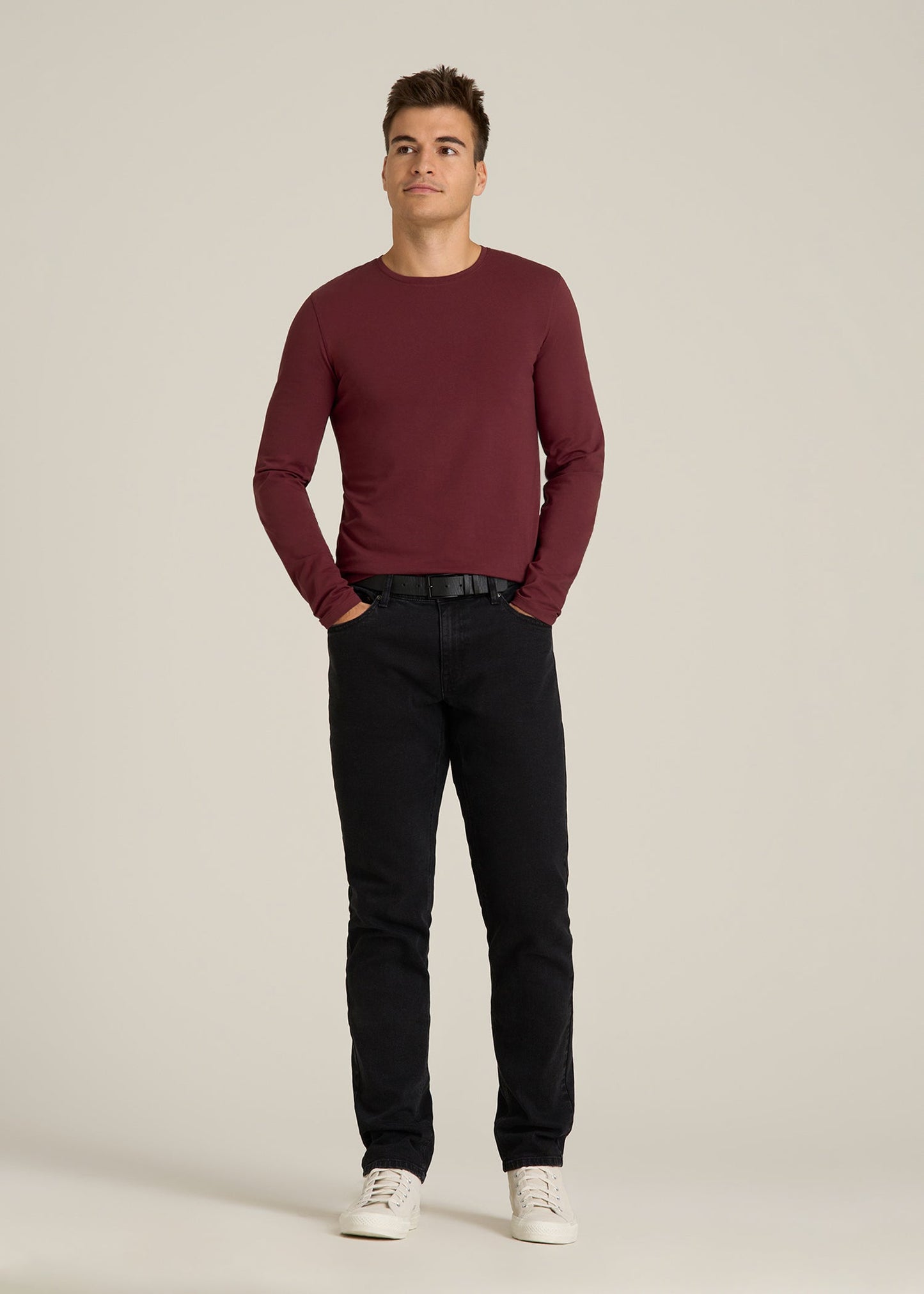 Essential Tees Slim Fit Long Sleeve Tee for Tall Men in Tawny Port