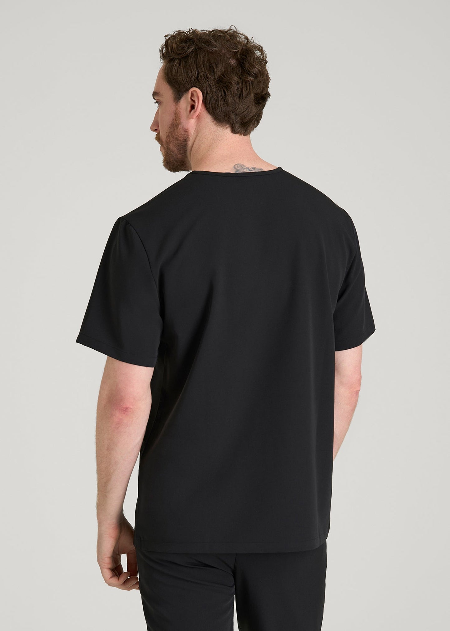 Short-Sleeve V-Neck Scrub Top for Tall Men in Black