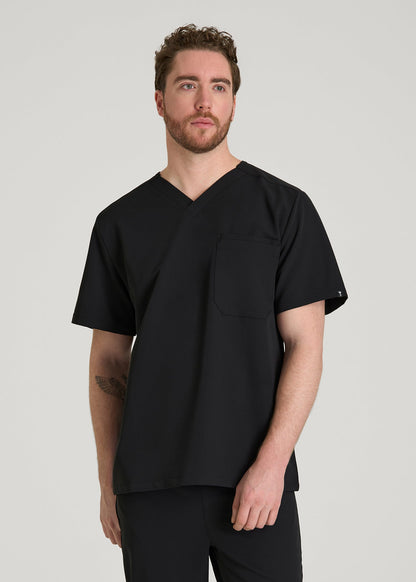 Short-Sleeve V-Neck Scrub Top for Tall Men in Black