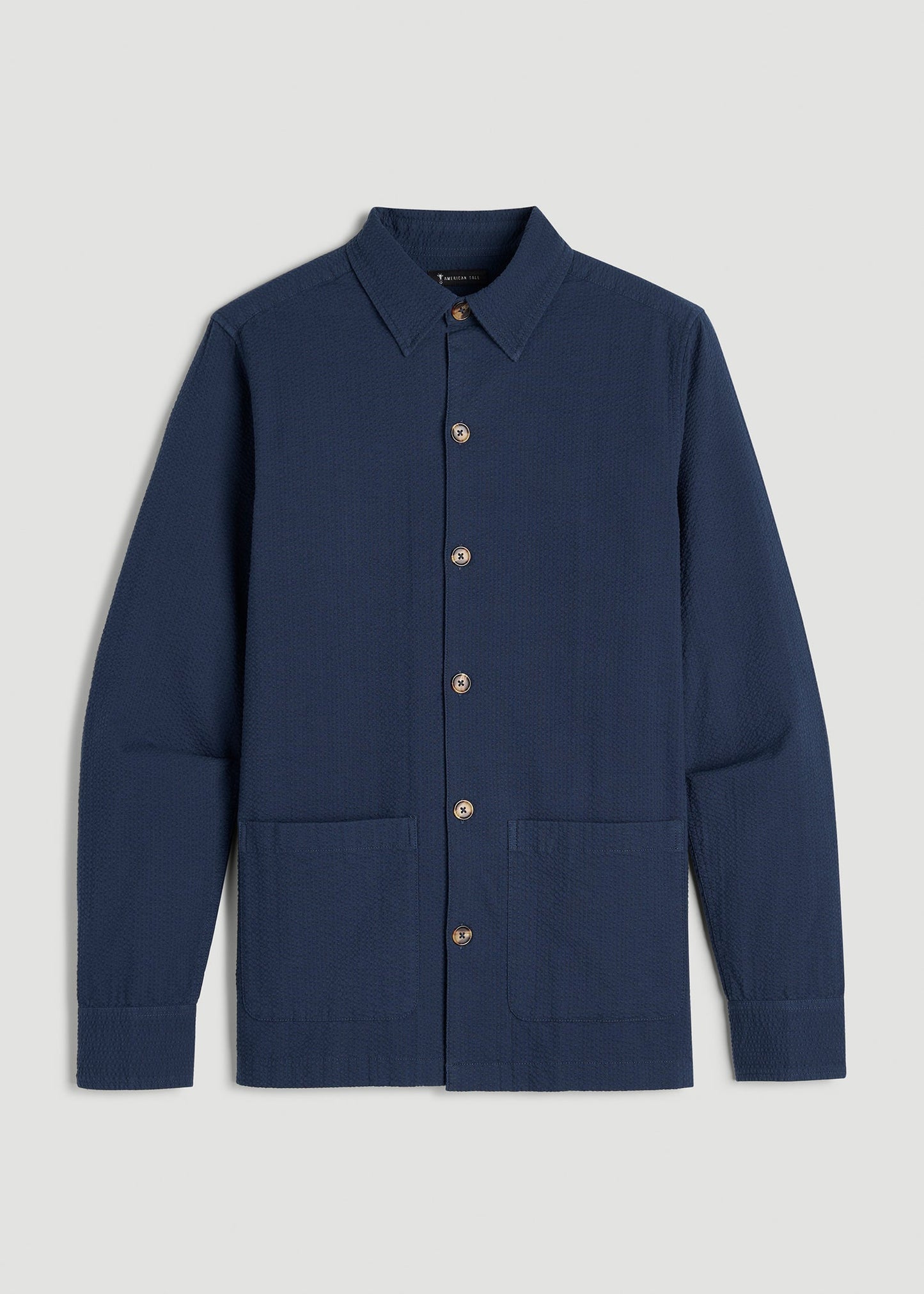 Seersucker Overshirt for Tall Men in Navy Blue