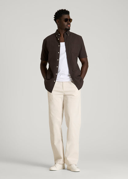 Short Sleeve Oxford Button Shirt for Tall Men in Espresso