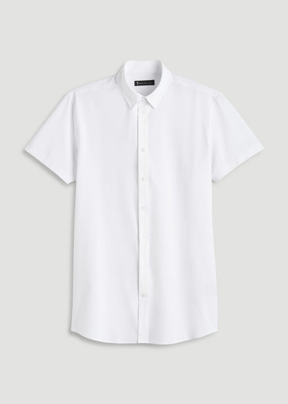 Short Sleeve Traveler Stretch Button Shirt for Tall Men in Bright White