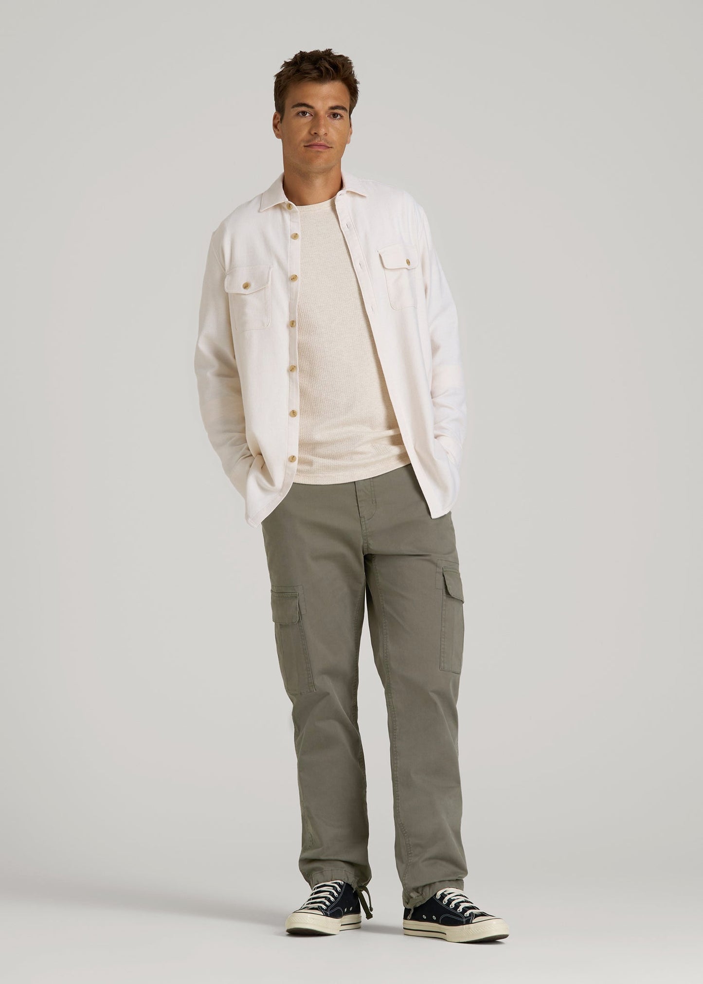 Straight Fit Vintage Washed Cargo Pants for Tall Men in Camper Green