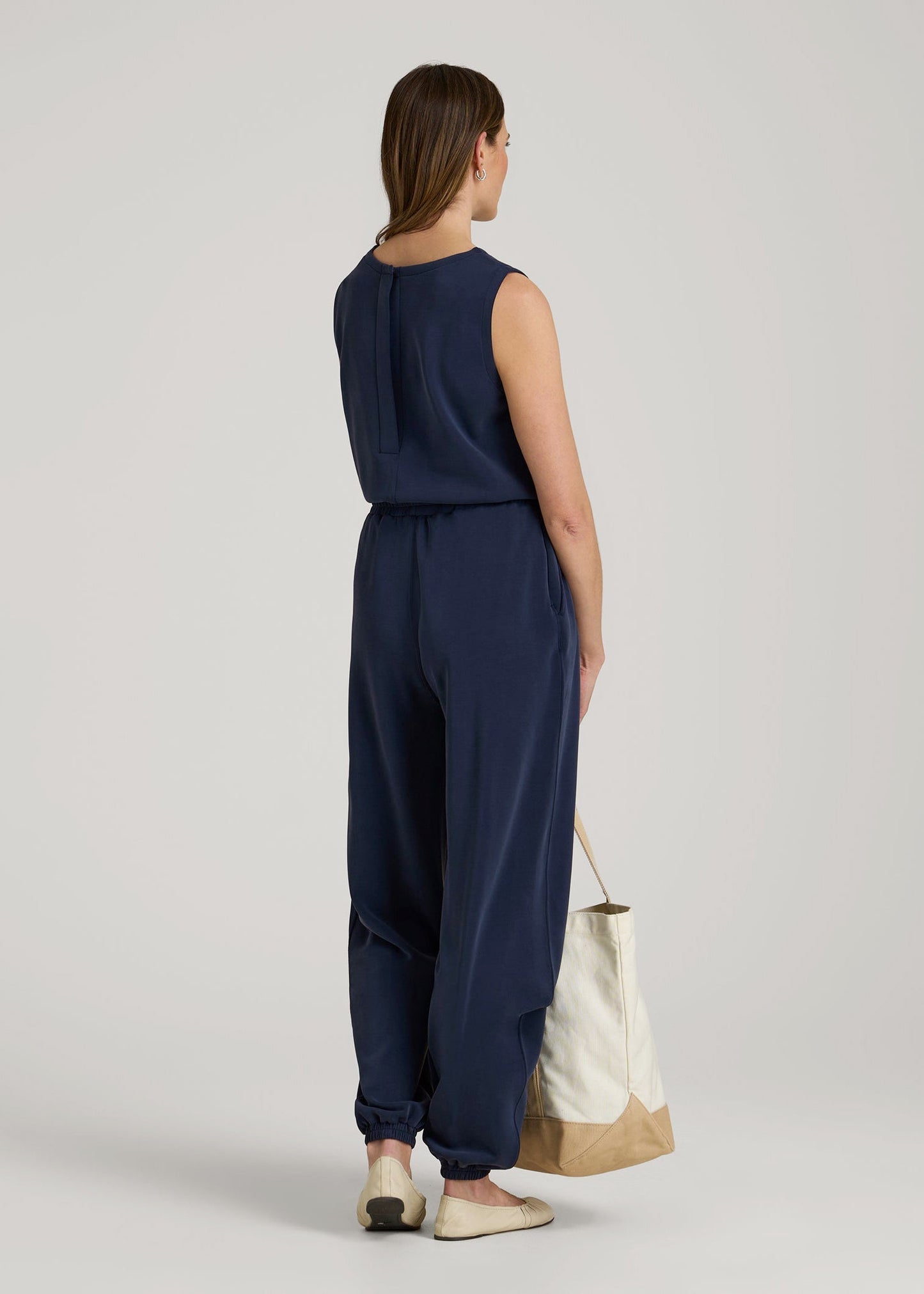 Soft Motion Sleeveless Sweatpant Jumpsuit for Tall Women in Navy