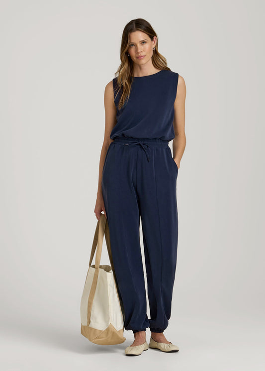 Soft Motion Sleeveless Sweatpant Jumpsuit for Tall Women in Navy