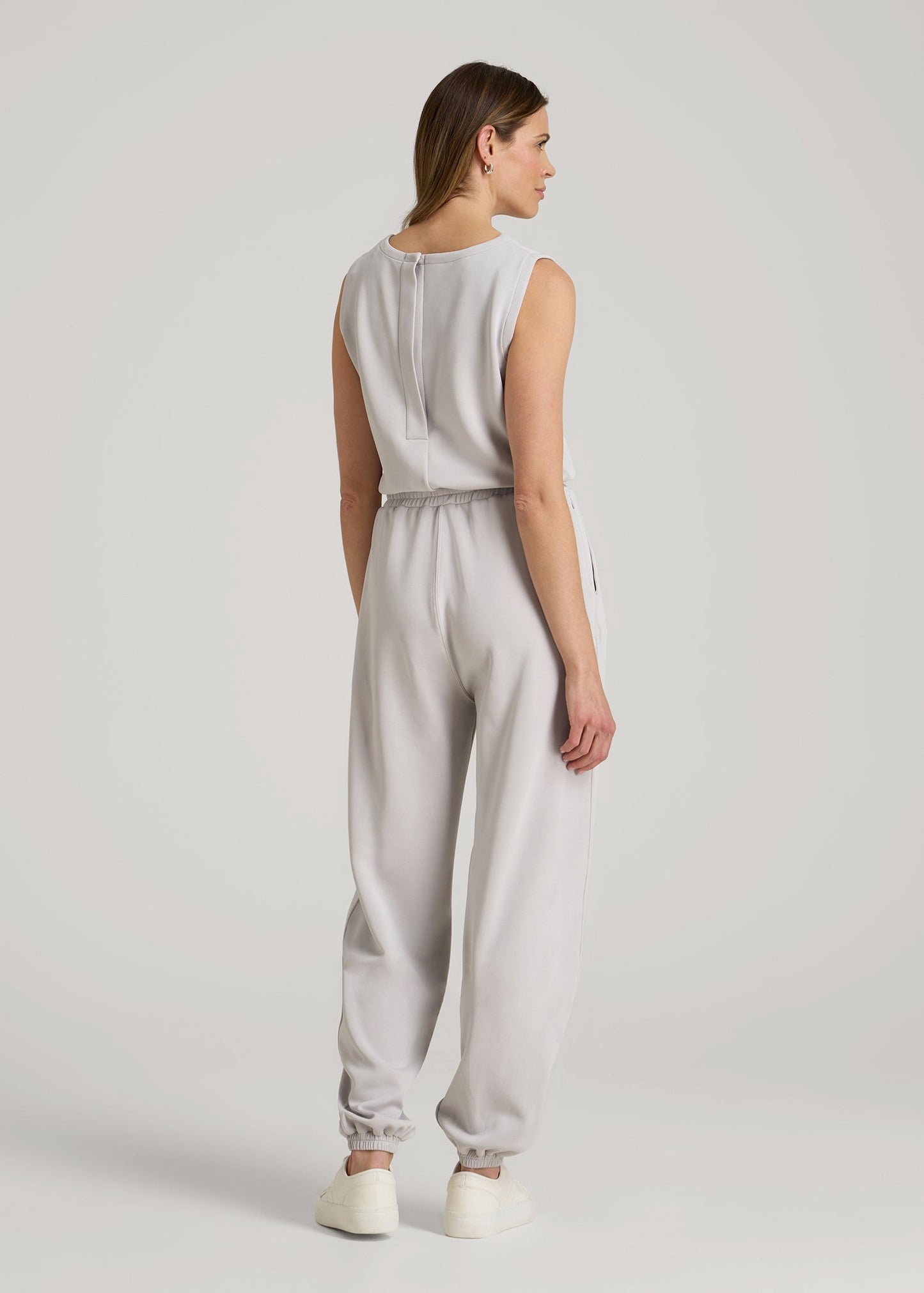 Soft Motion Sleeveless Sweatpant Jumpsuit for Tall Women in Vapor Grey