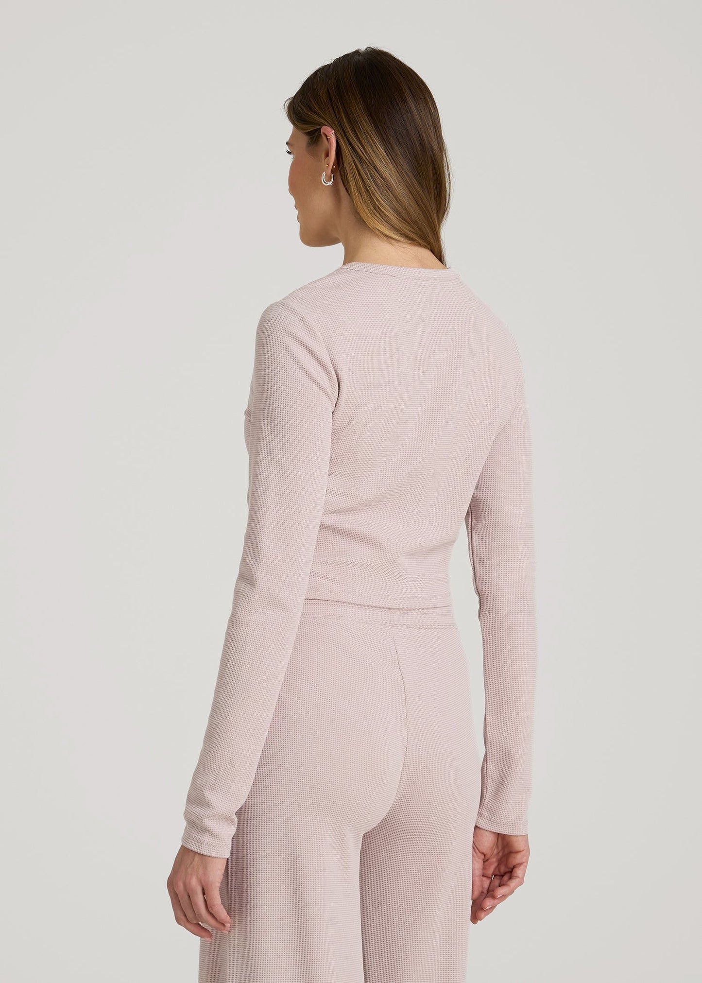 Cropped Long Sleeve Waffle Shirt for Tall Women in Desert Rose