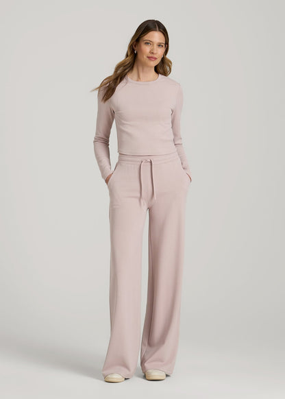 Cropped Long Sleeve Waffle Shirt for Tall Women in Desert Rose