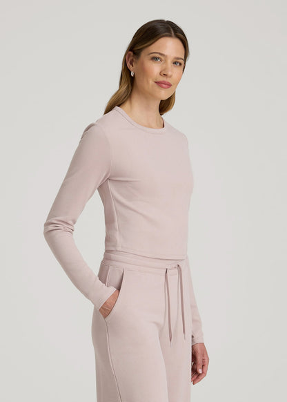 Cropped Long Sleeve Waffle Shirt for Tall Women in Desert Rose