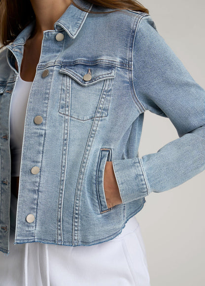Cropped Stretch Denim Jacket for Tall Women in Perfect Blue