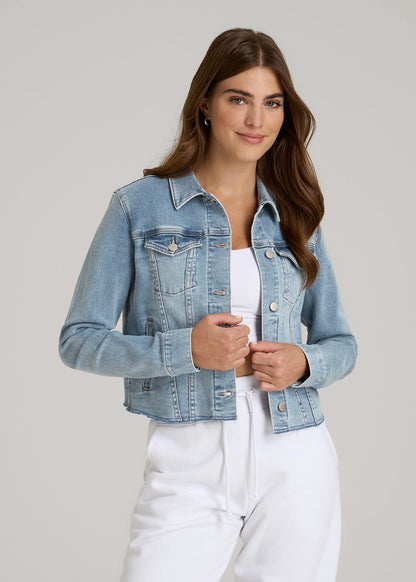 Cropped Stretch Denim Jacket for Tall Women in Perfect Blue