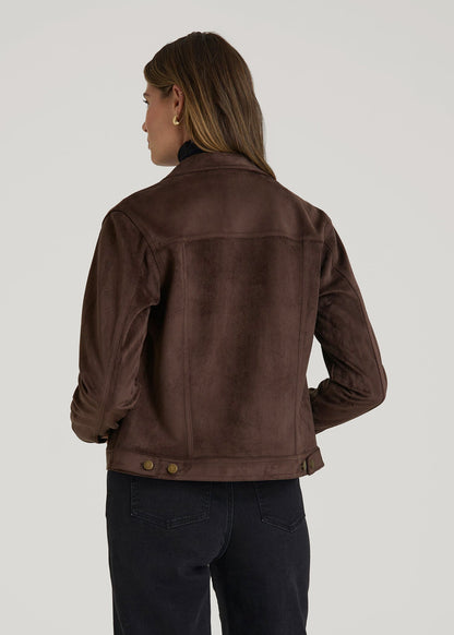 True Touch Suede Trucker Jacket for Tall Women in Espresso