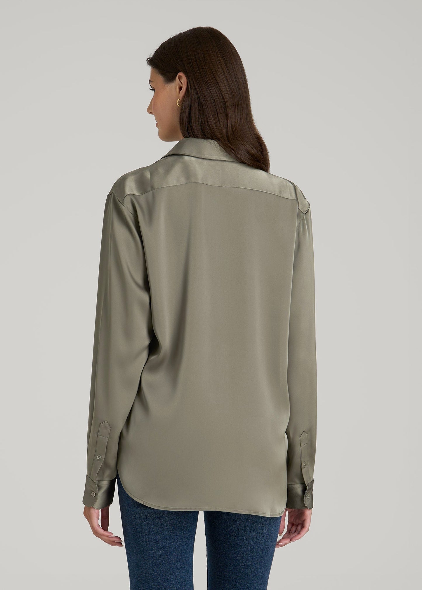 Relaxed Button-Up Blouse for Tall Women in Camper Green