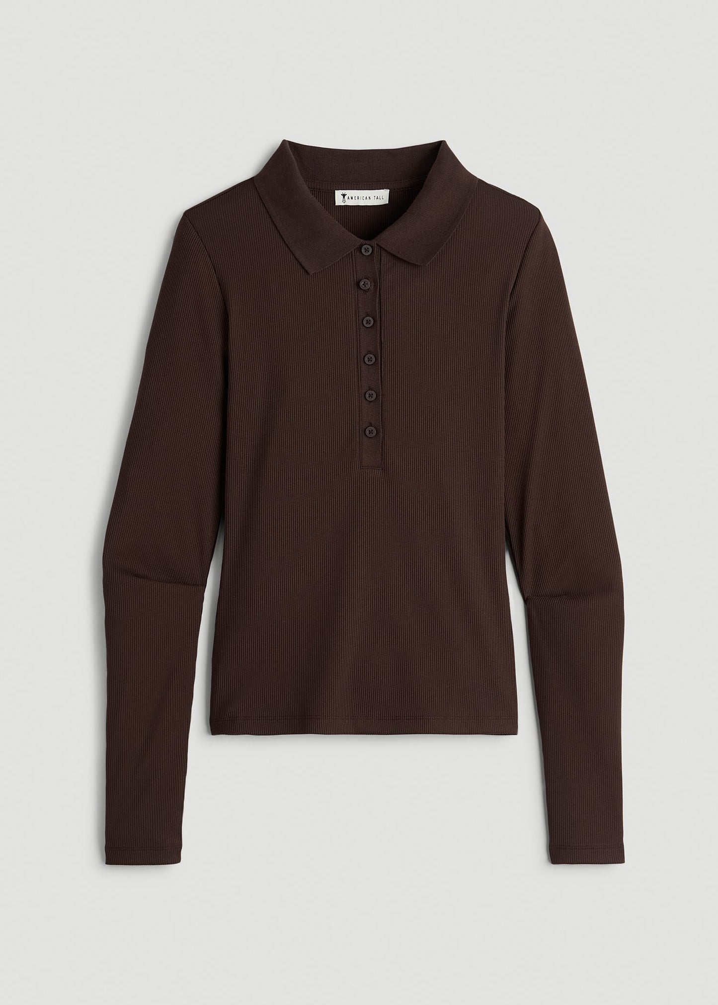 Ribbed Knit Long Sleeve Polo for Tall Women in Espresso