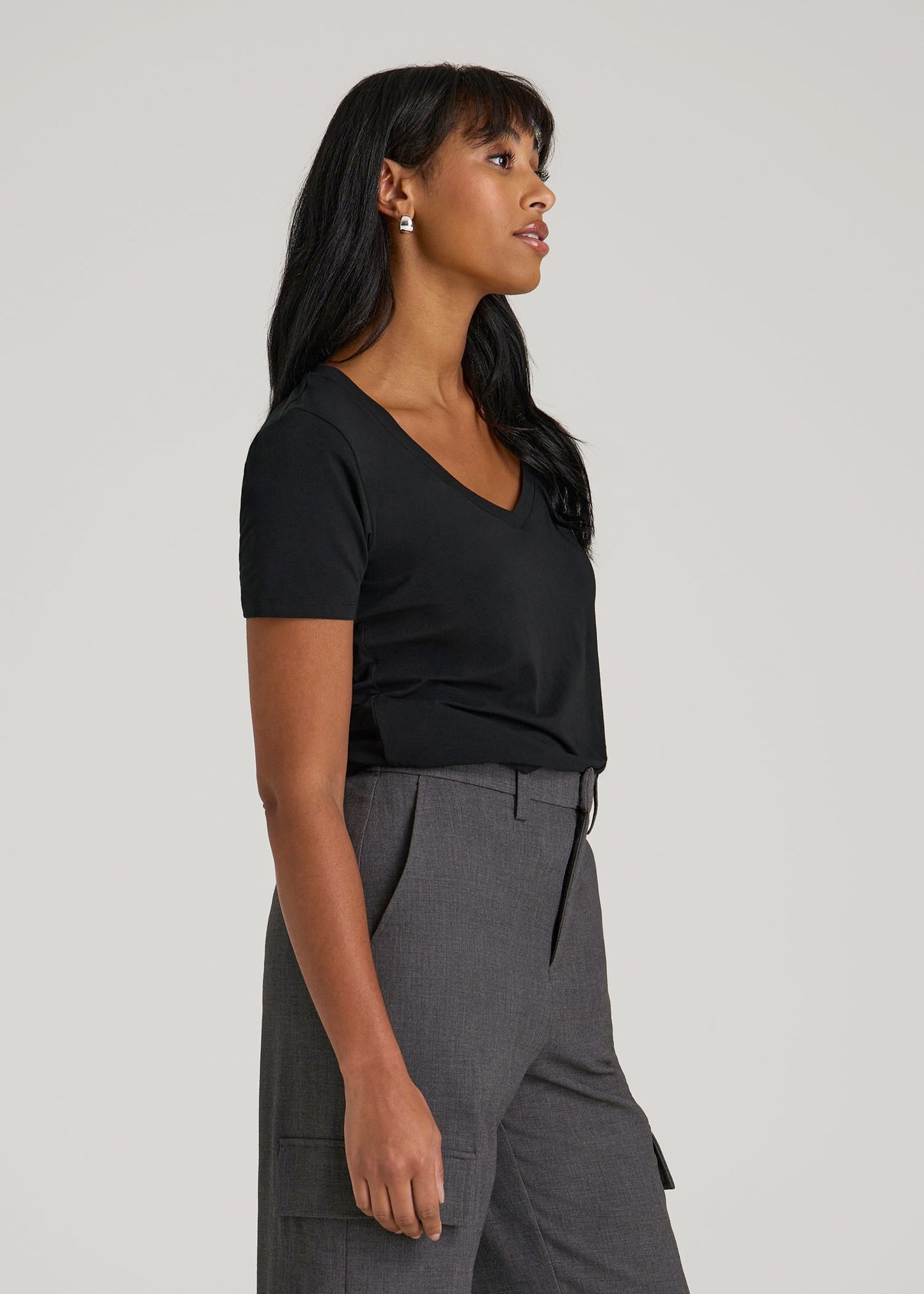 Scoop V-Neck Tee for Tall Women in Black