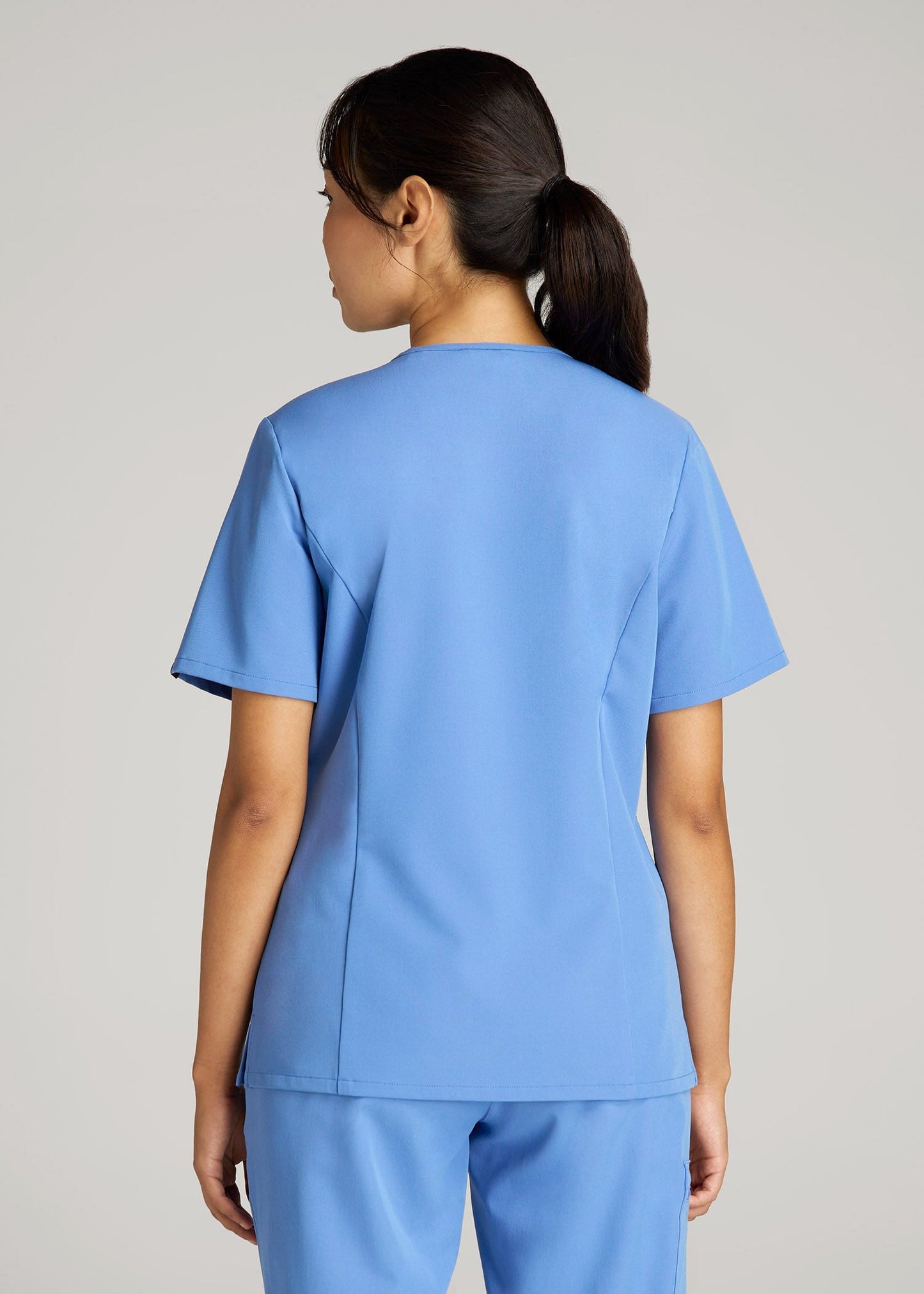 Short Sleeve V-Neck Scrub Top for Tall Women in Deep Sky Blue
