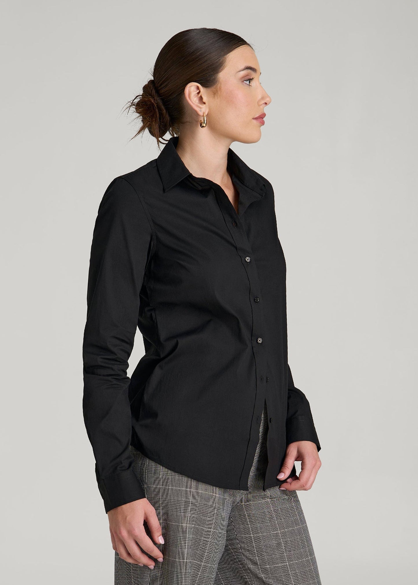 Slim Fit Button Up Shirt for Tall Women in Black