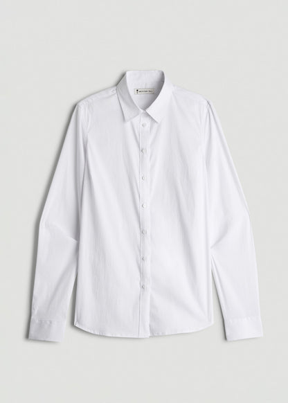 Slim Fit Button Up Shirt for Tall Women in White